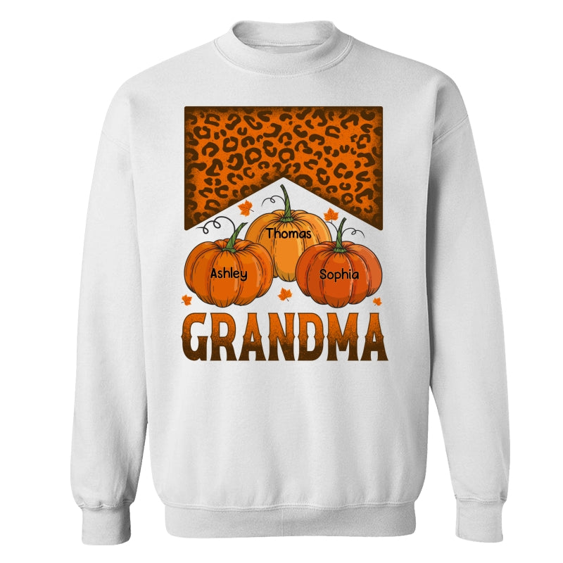 Grandma Mom Fall Season Leopard Pumpkins Personalized Shirt