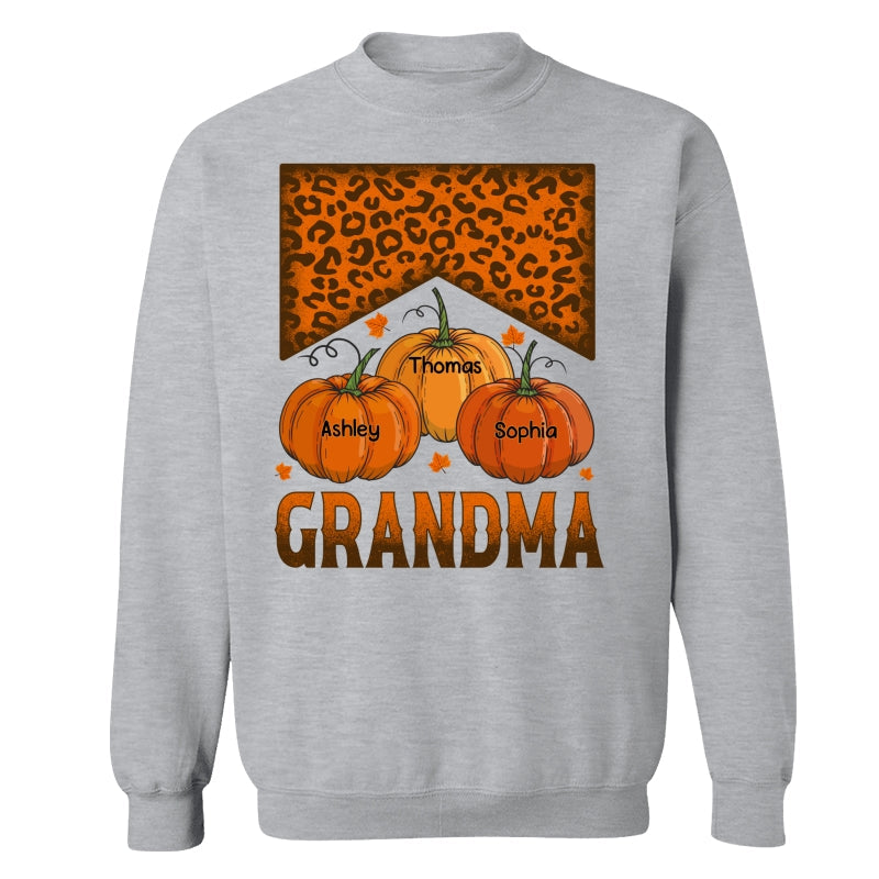 Grandma Mom Fall Season Leopard Pumpkins Personalized Shirt