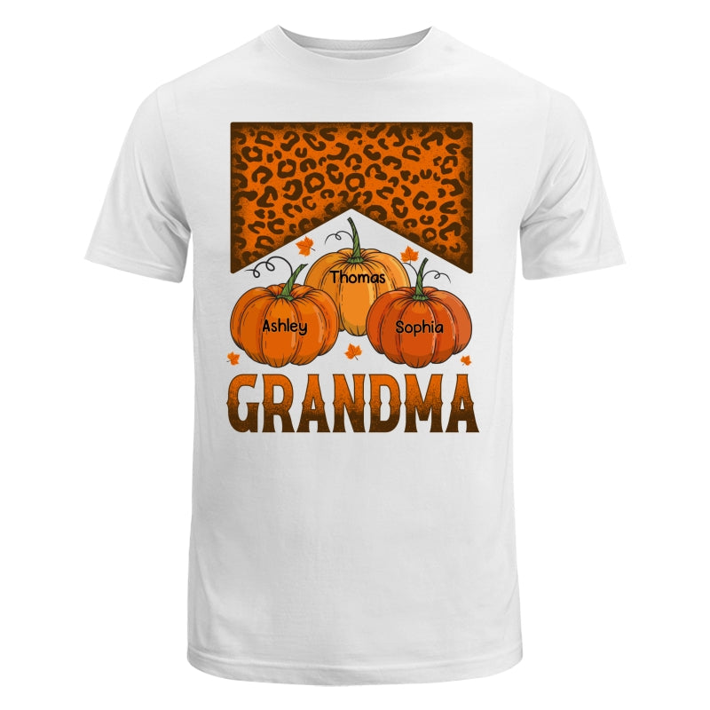 Grandma Mom Fall Season Leopard Pumpkins Personalized Shirt