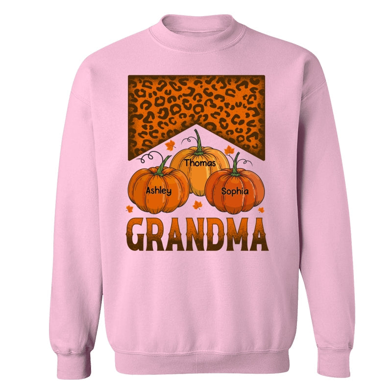 Grandma Mom Fall Season Leopard Pumpkins Personalized Shirt