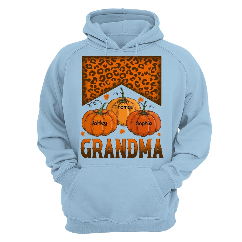 Grandma Mom Fall Season Leopard Pumpkins Personalized Shirt