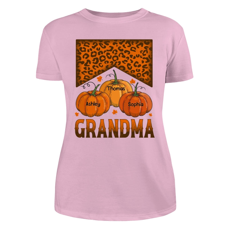 Grandma Mom Fall Season Leopard Pumpkins Personalized Shirt