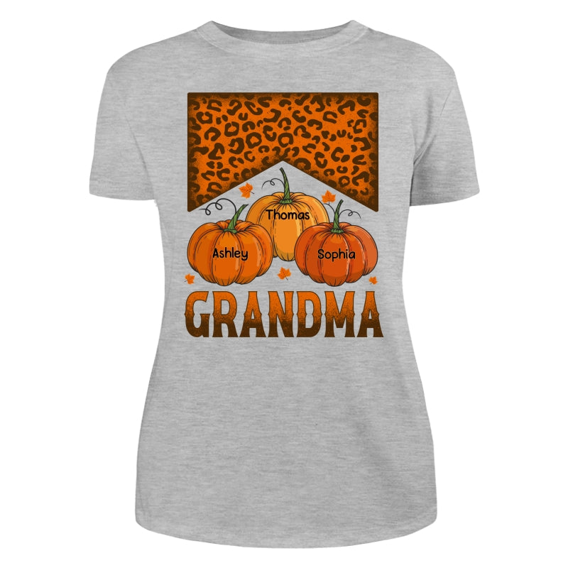 Grandma Mom Fall Season Leopard Pumpkins Personalized Shirt