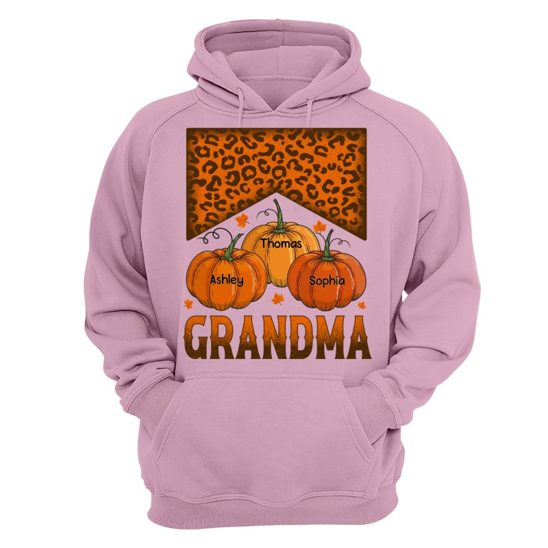 Grandma Mom Fall Season Leopard Pumpkins Personalized Shirt