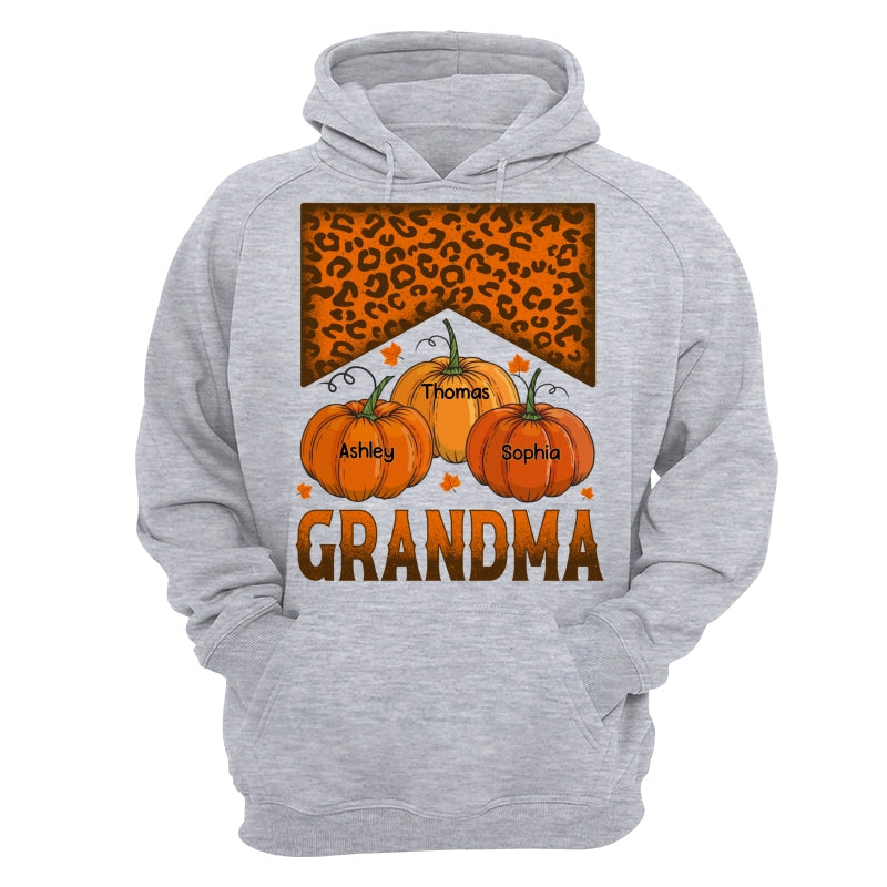 Grandma Mom Fall Season Leopard Pumpkins Personalized Shirt