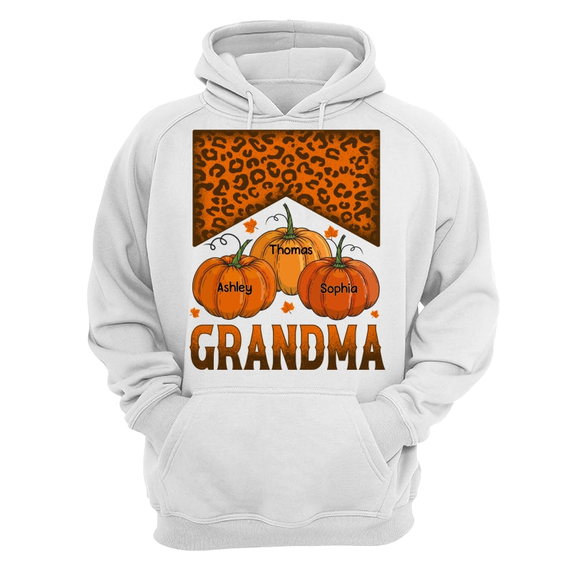 Grandma Mom Fall Season Leopard Pumpkins Personalized Shirt