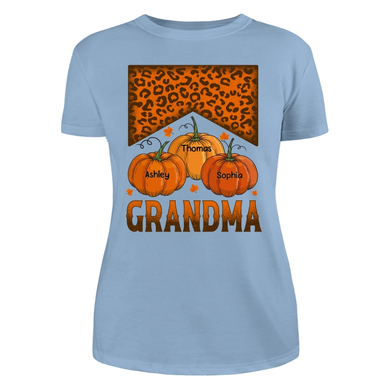 Grandma Mom Fall Season Leopard Pumpkins Personalized Shirt