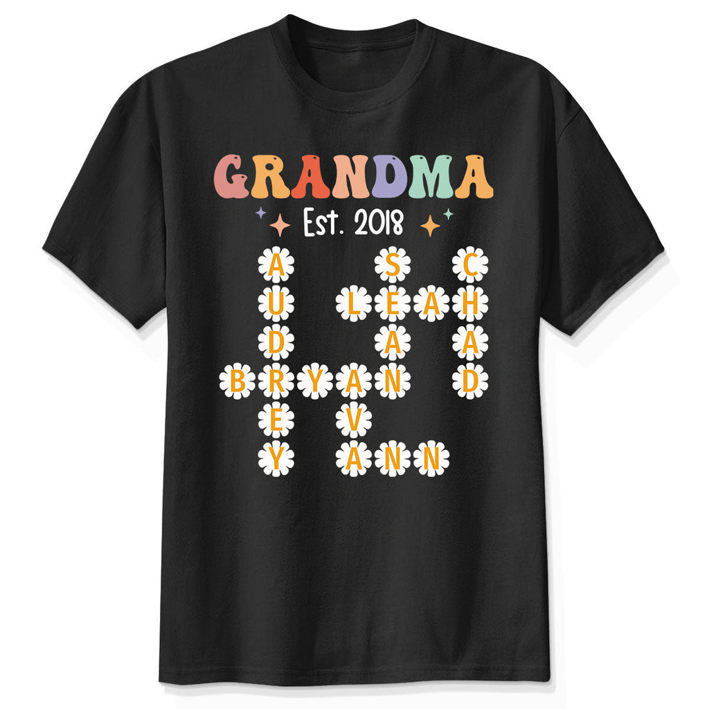 Grandma Mom Daisy Flower Crossword Art Puzzle Personalized Shirt