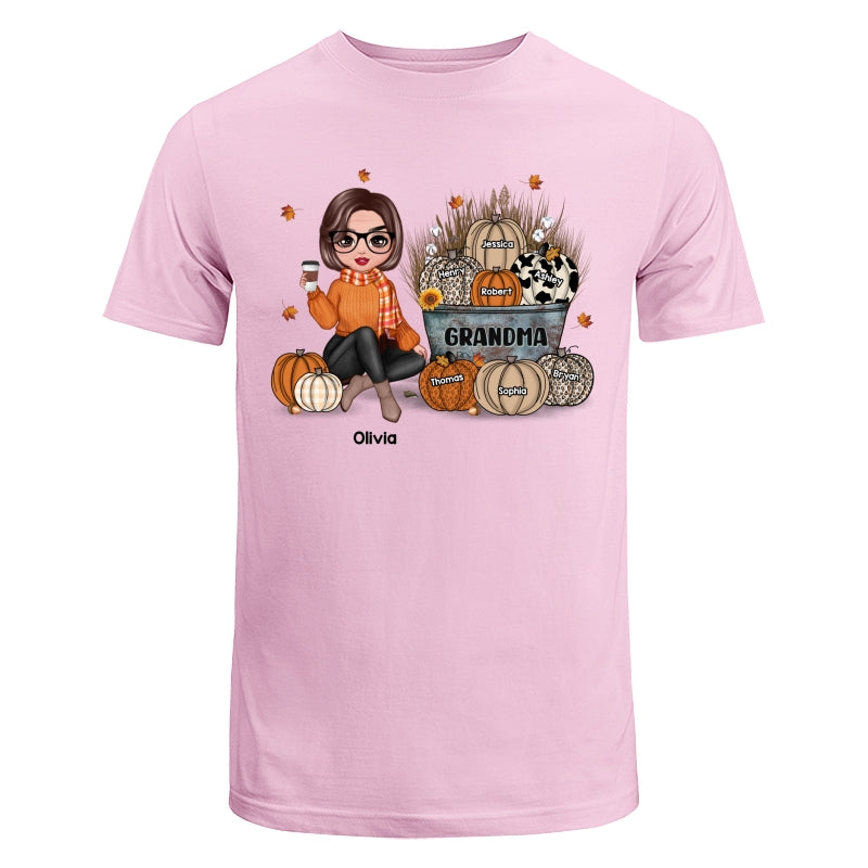 Grandma Mom Fall Season Sitting Pumpkin Bucket Personalized Shirt