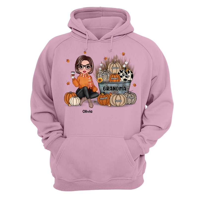 Grandma Mom Fall Season Sitting Pumpkin Bucket Personalized Shirt