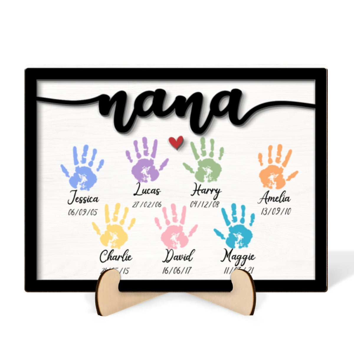 Grandma Mom Colorful Handprints Personalized 2-layer Wooden Plaque