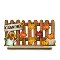 Grandma Mom Fall Leaves On Fence Personalized 2-Layer Standing Wooden Plaque, Fall Season Decor