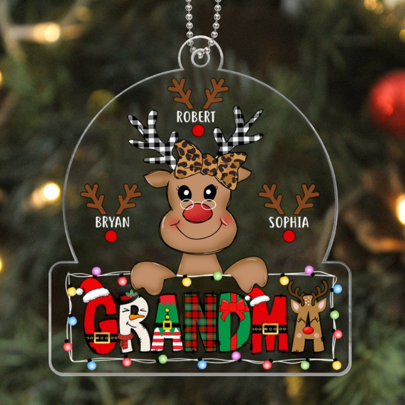 Grandma Mom Cute Reindeer Christmas Patterned Personalized Acrylic Ornament