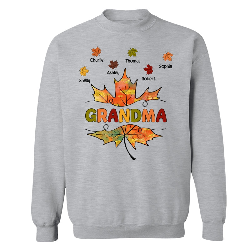Grandma Mom Fall Leave Cut Through Personalized Shirt