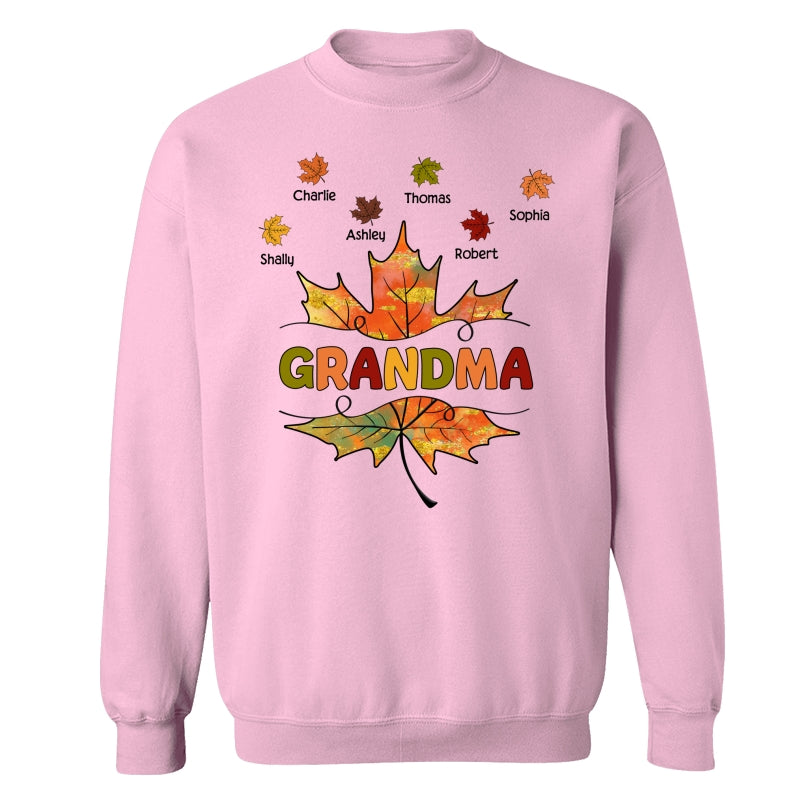 Grandma Mom Fall Leave Cut Through Personalized Shirt