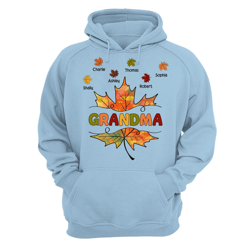 Grandma Mom Fall Leave Cut Through Personalized Shirt