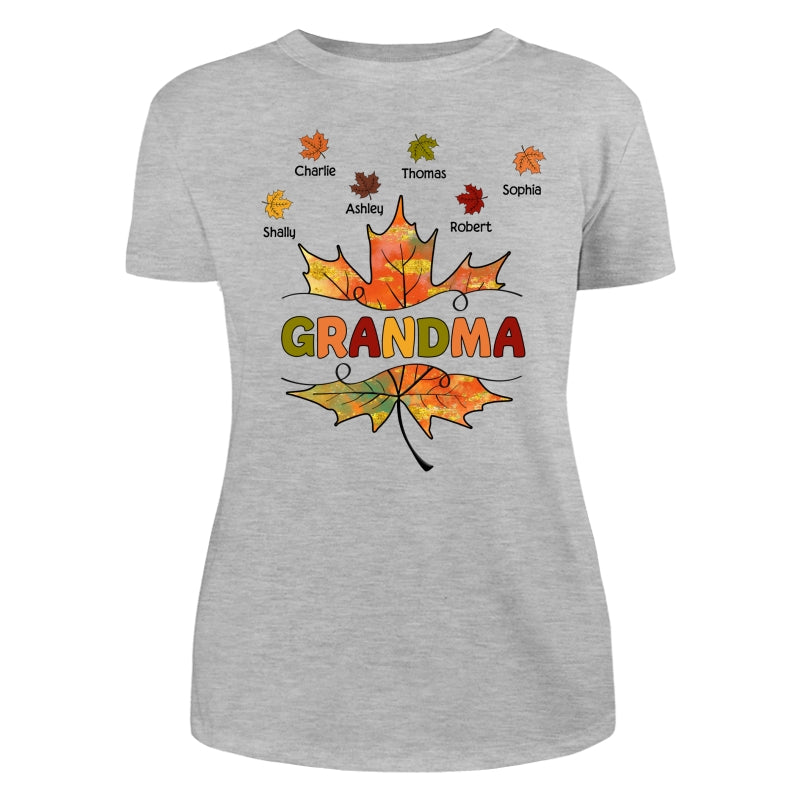 Grandma Mom Fall Leave Cut Through Personalized Shirt