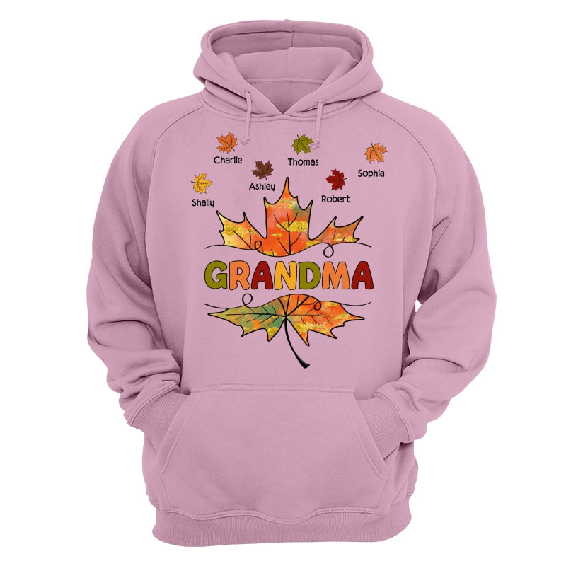 Grandma Mom Fall Leave Cut Through Personalized Shirt