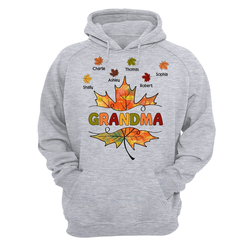 Grandma Mom Fall Leave Cut Through Personalized Shirt