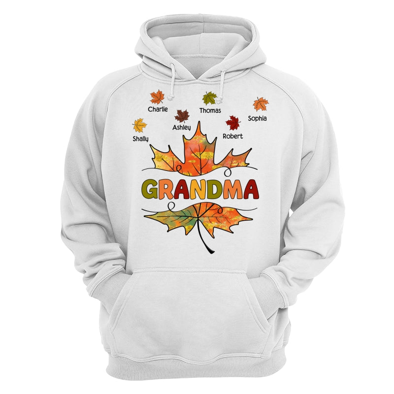Grandma Mom Fall Leave Cut Through Personalized Shirt
