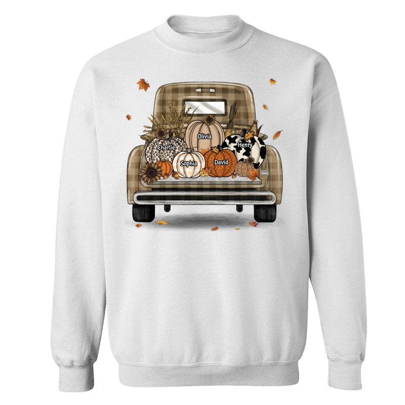 Grandma Mom Fall Season Leopard Truck Pumpkins Personalized Shirt