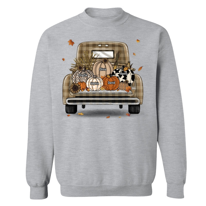 Grandma Mom Fall Season Leopard Truck Pumpkins Personalized Shirt