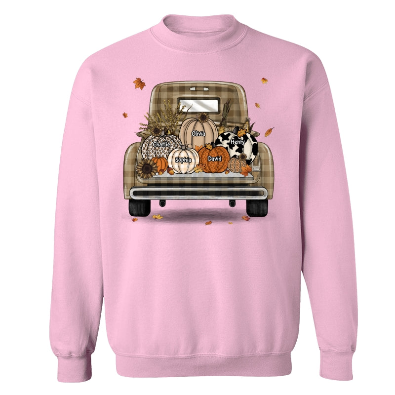 Grandma Mom Fall Season Leopard Truck Pumpkins Personalized Shirt