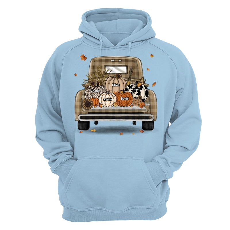 Grandma Mom Fall Season Leopard Truck Pumpkins Personalized Shirt