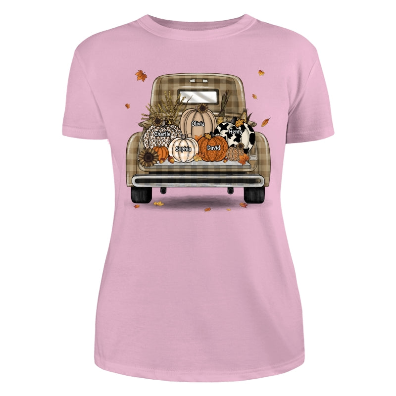 Grandma Mom Fall Season Leopard Truck Pumpkins Personalized Shirt
