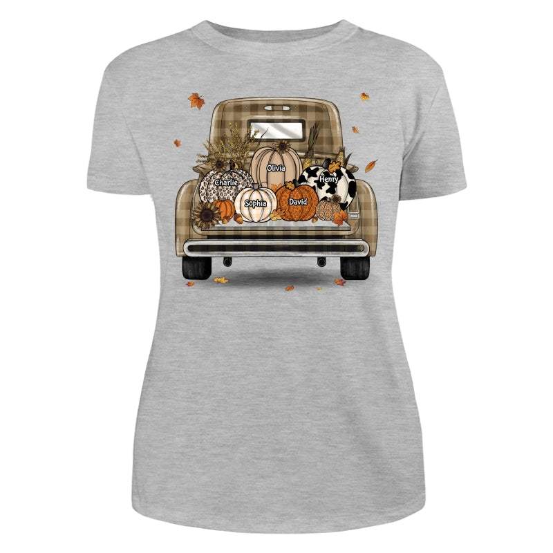 Grandma Mom Fall Season Leopard Truck Pumpkins Personalized Shirt