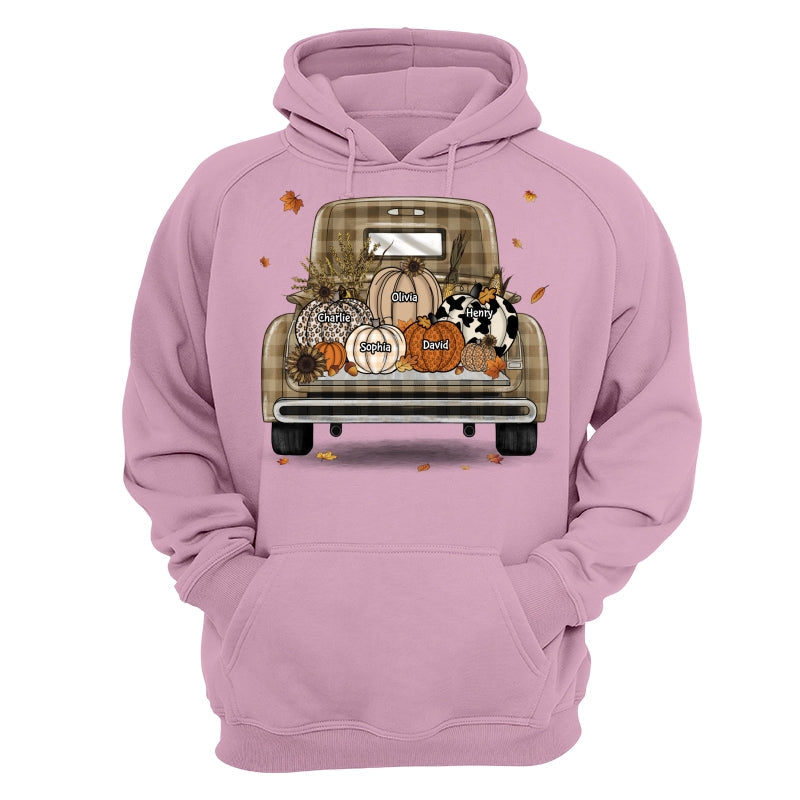 Grandma Mom Fall Season Leopard Truck Pumpkins Personalized Shirt