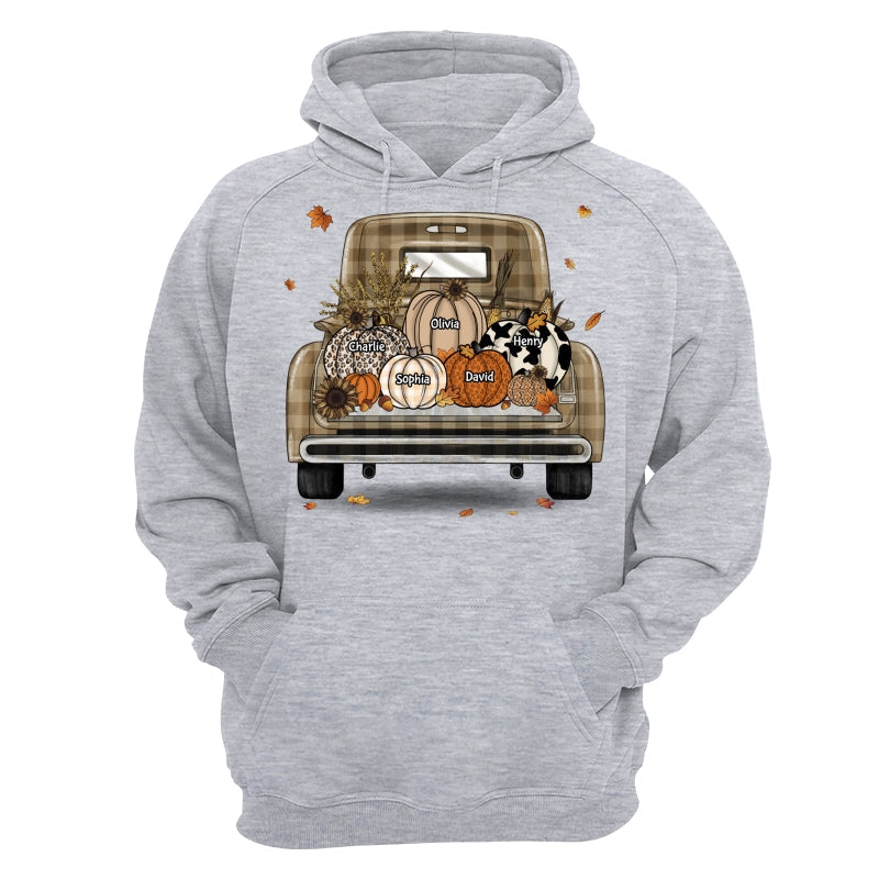 Grandma Mom Fall Season Leopard Truck Pumpkins Personalized Shirt