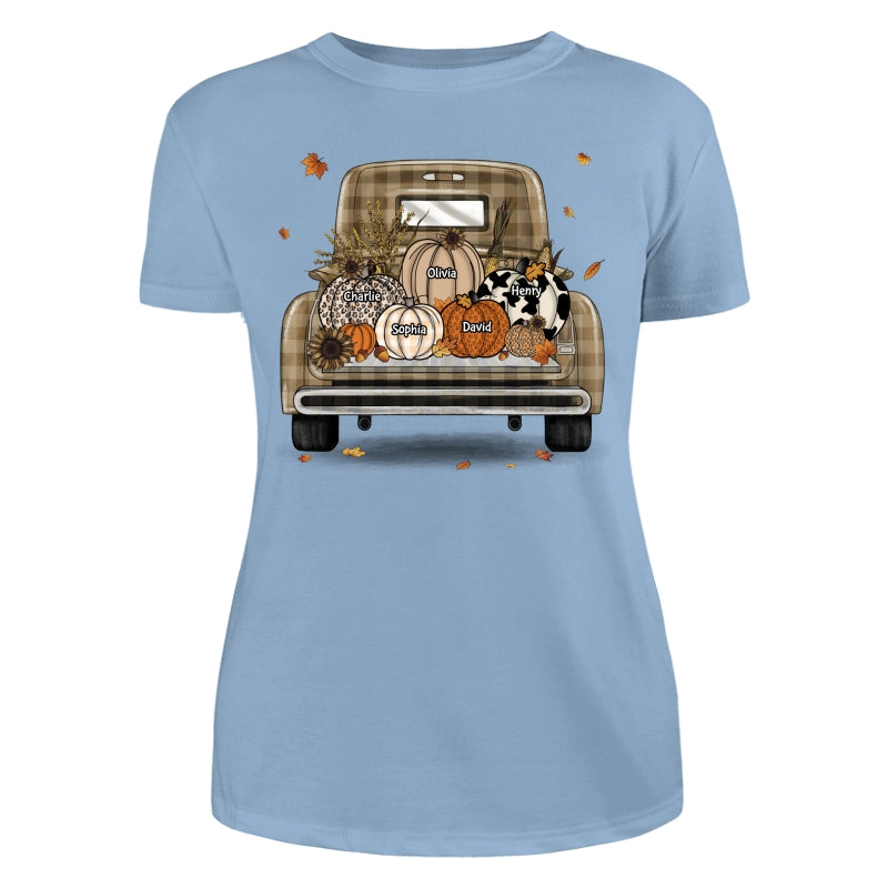 Grandma Mom Fall Season Leopard Truck Pumpkins Personalized Shirt