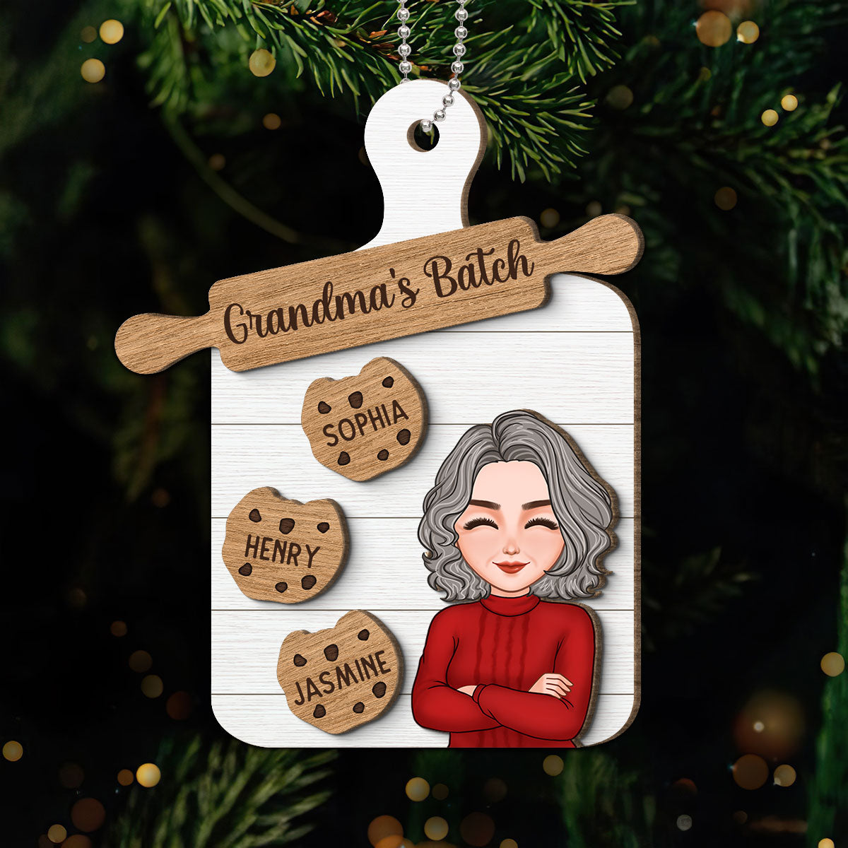 Grandma Mom Cookie Board Christmas Personalized 2-Layer Wooden Ornament