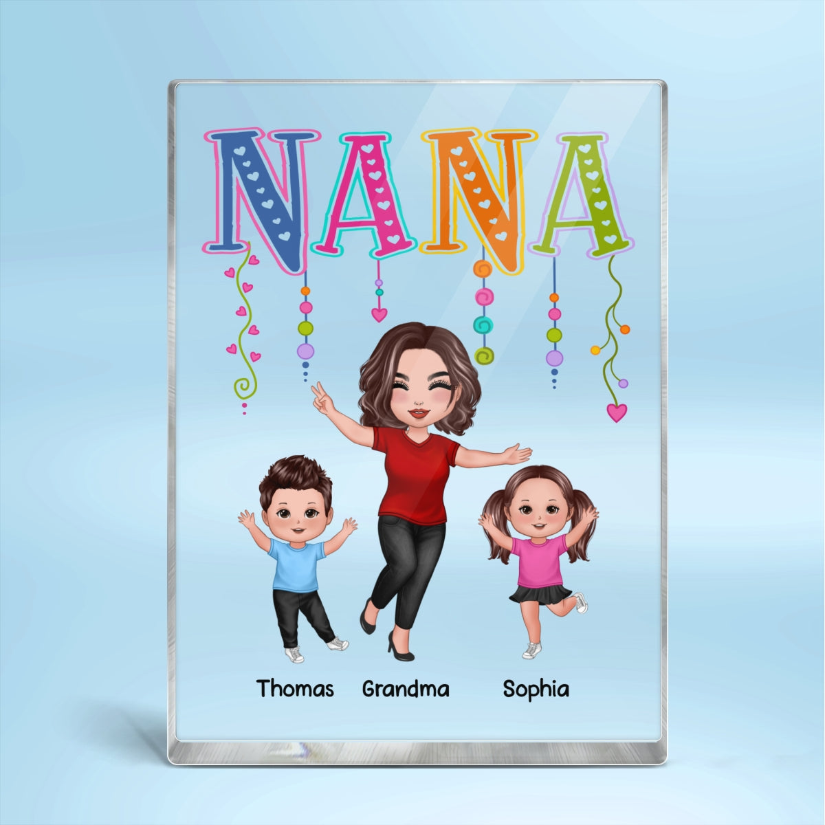 Grandma Mom Colorful String Happy Woman & Kids Personalized Vertical Rectangle Acrylic Block Plaque