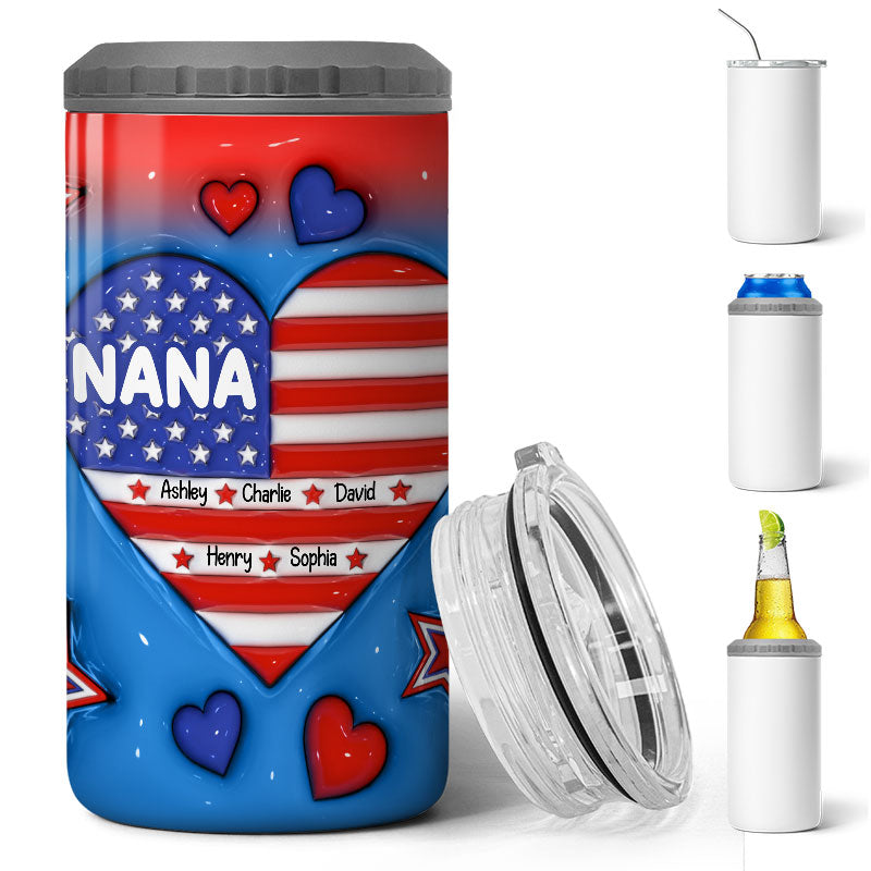 Grandma Mom Dad Grandpa Nation Flag 3D Inflated Effect Printed Personalized 4 In 1 Can Cooler