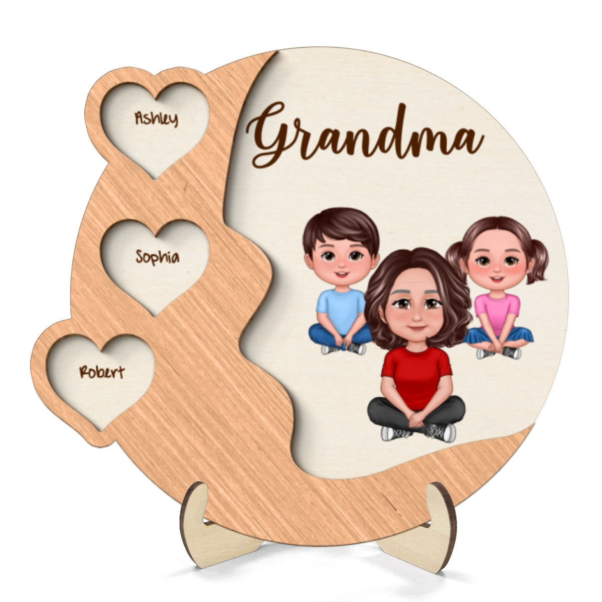 Grandma Mom Crossed Legs Hearts Woman Face Personalized 2-layer Wooden Plaque