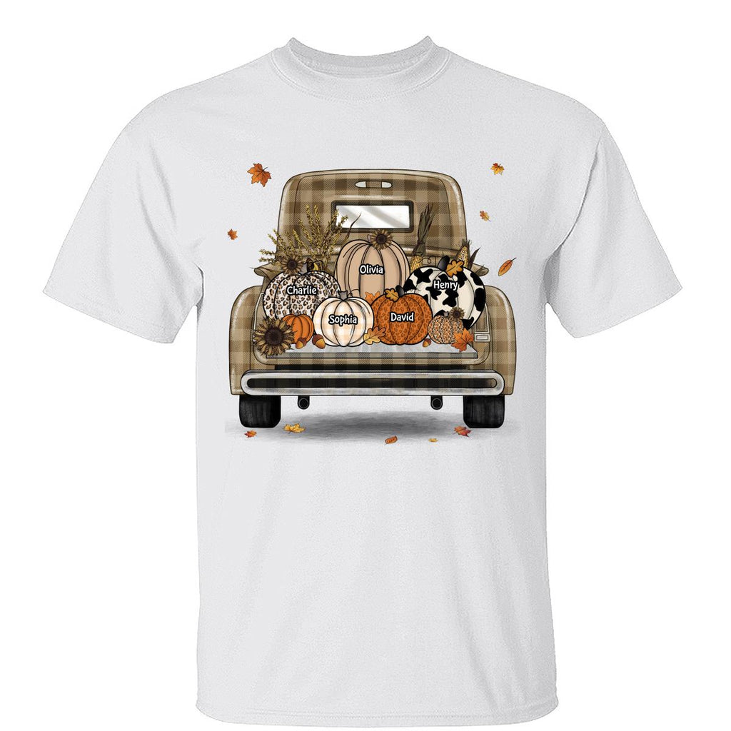 Grandma Mom Fall Season Leopard Truck Pumpkins Personalized Shirt