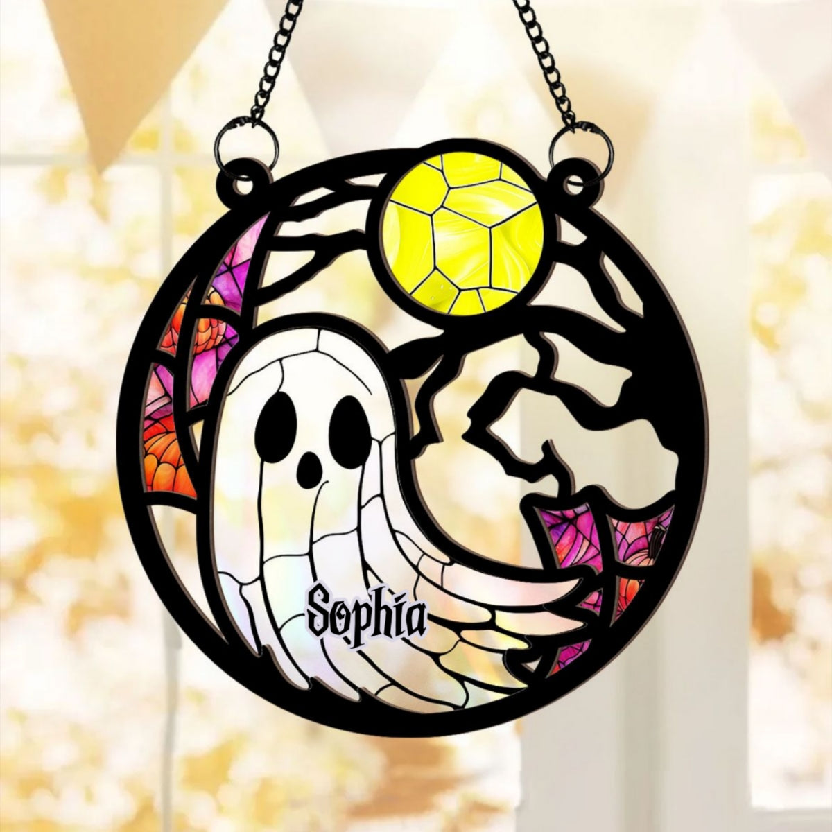 Grandma Mom Family Boo Crew Personalized Suncatcher, Halloween Decor