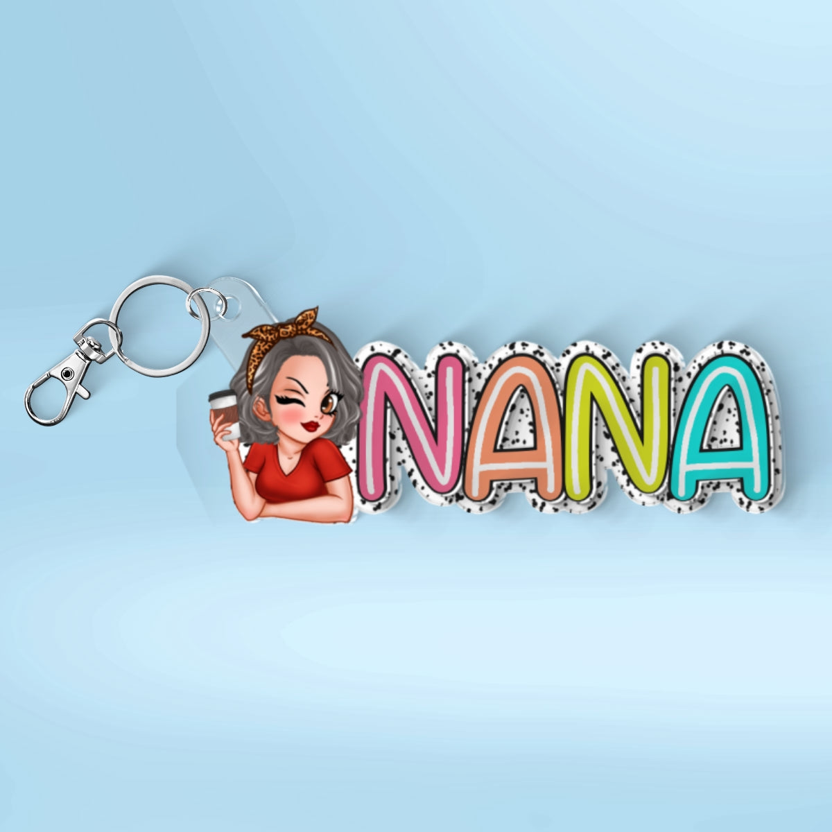 Grandma Mom Colorful Dalmation Dot Pattern Personalized 2-Layer Acrylic Keychain