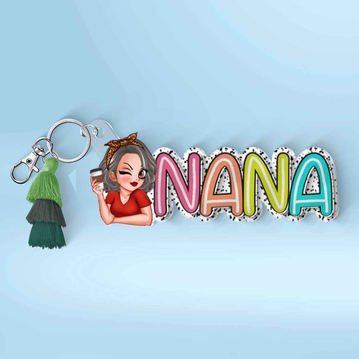 Grandma Mom Colorful Dalmation Dot Pattern Personalized 2-Layer Acrylic Keychain