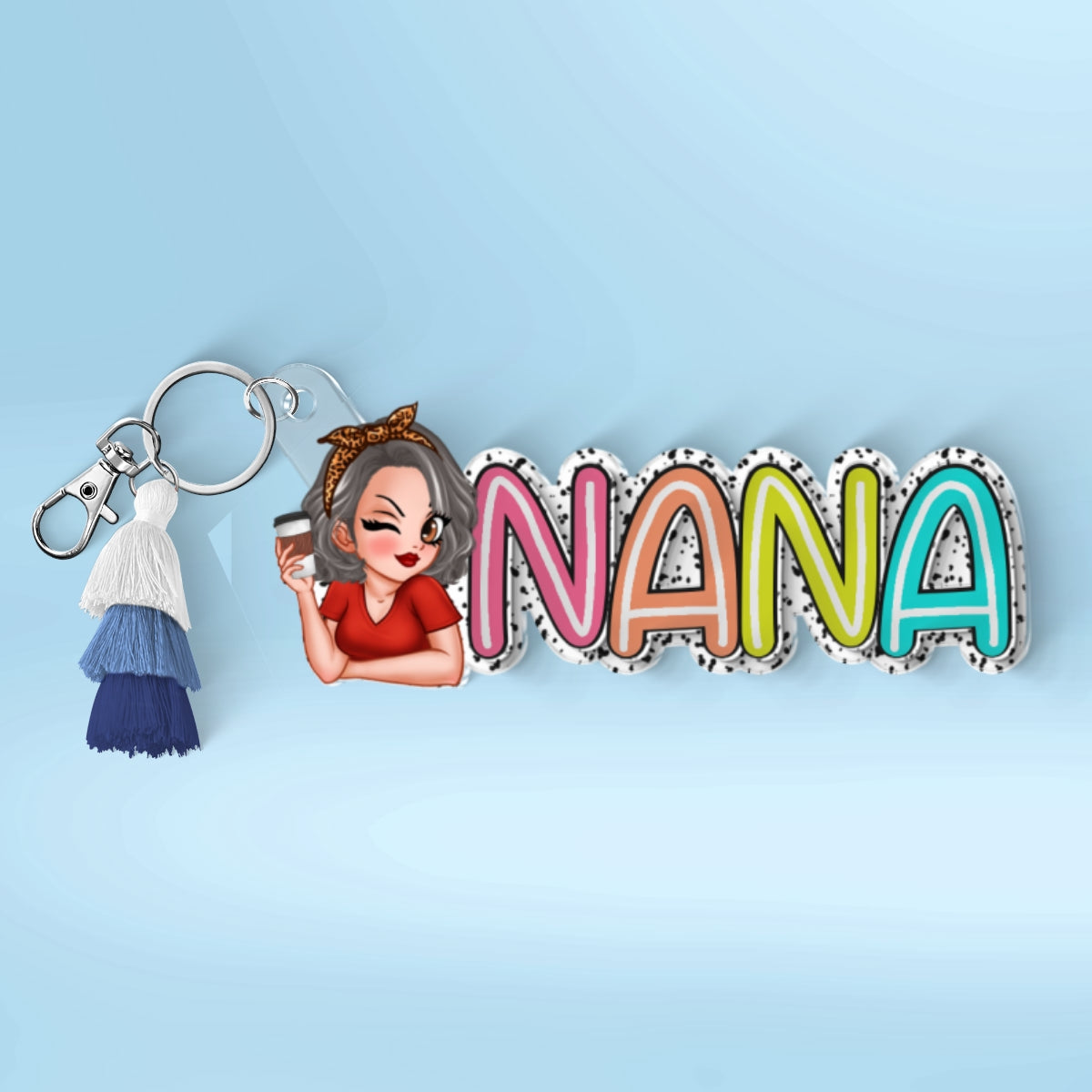 Grandma Mom Colorful Dalmation Dot Pattern Personalized 2-Layer Acrylic Keychain
