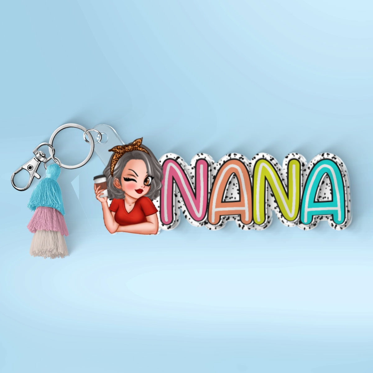 Grandma Mom Colorful Dalmation Dot Pattern Personalized 2-Layer Acrylic Keychain