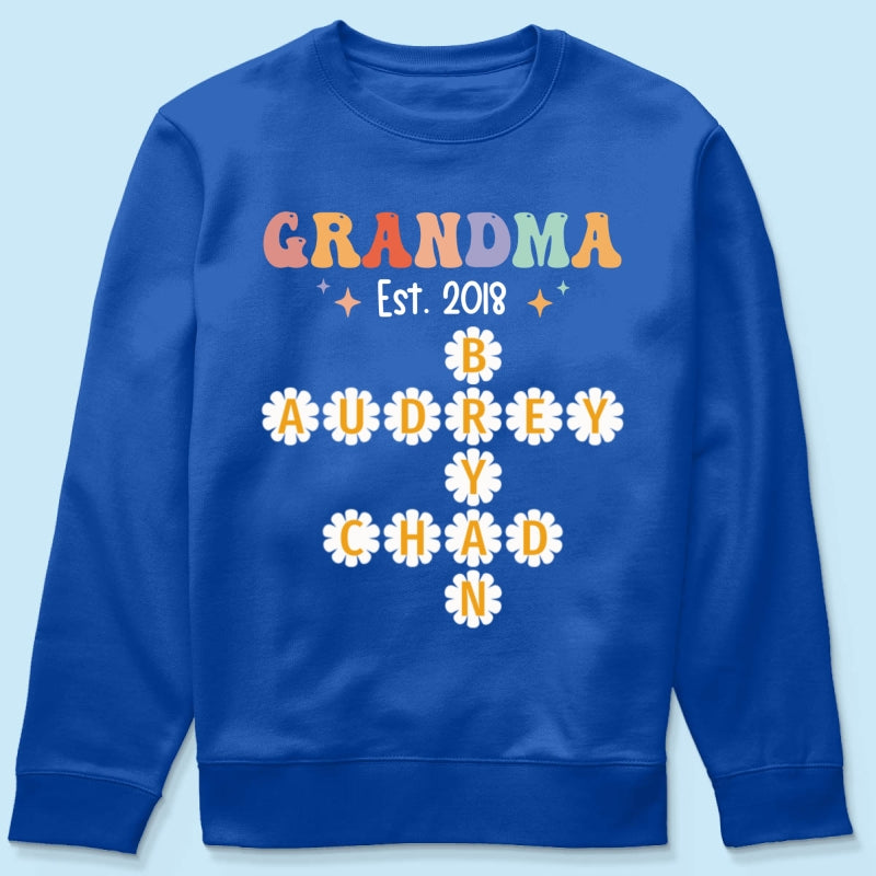 Grandma Mom Daisy Flower Crossword Art Puzzle Personalized Shirt