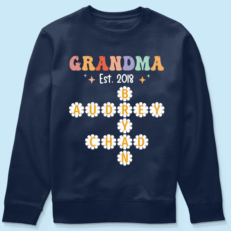 Grandma Mom Daisy Flower Crossword Art Puzzle Personalized Shirt