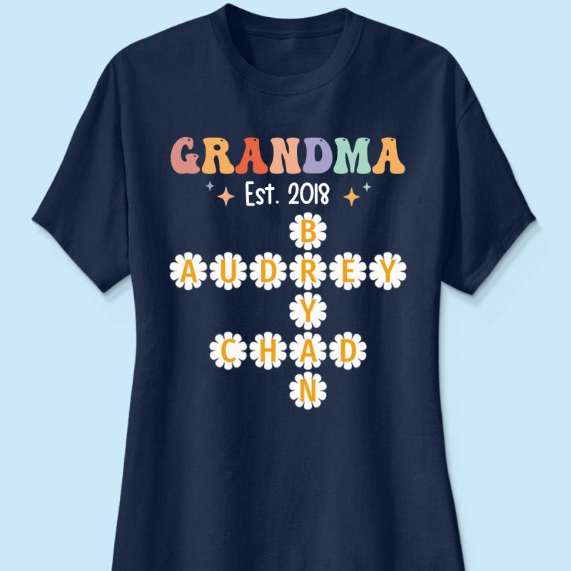 Grandma Mom Daisy Flower Crossword Art Puzzle Personalized Shirt