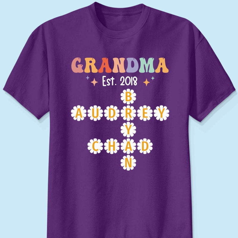 Grandma Mom Daisy Flower Crossword Art Puzzle Personalized Shirt
