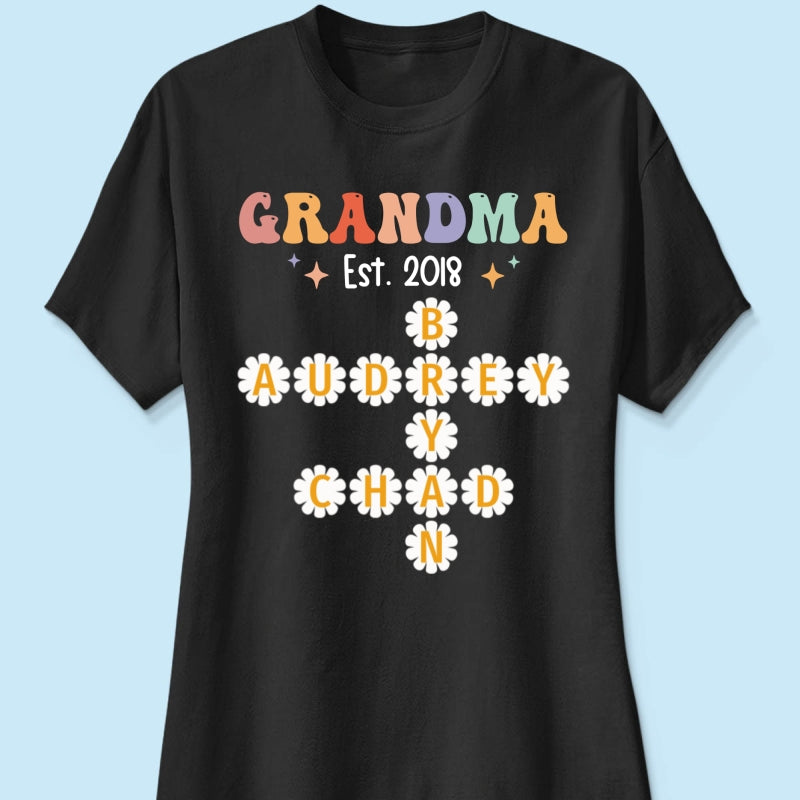 Grandma Mom Daisy Flower Crossword Art Puzzle Personalized Shirt