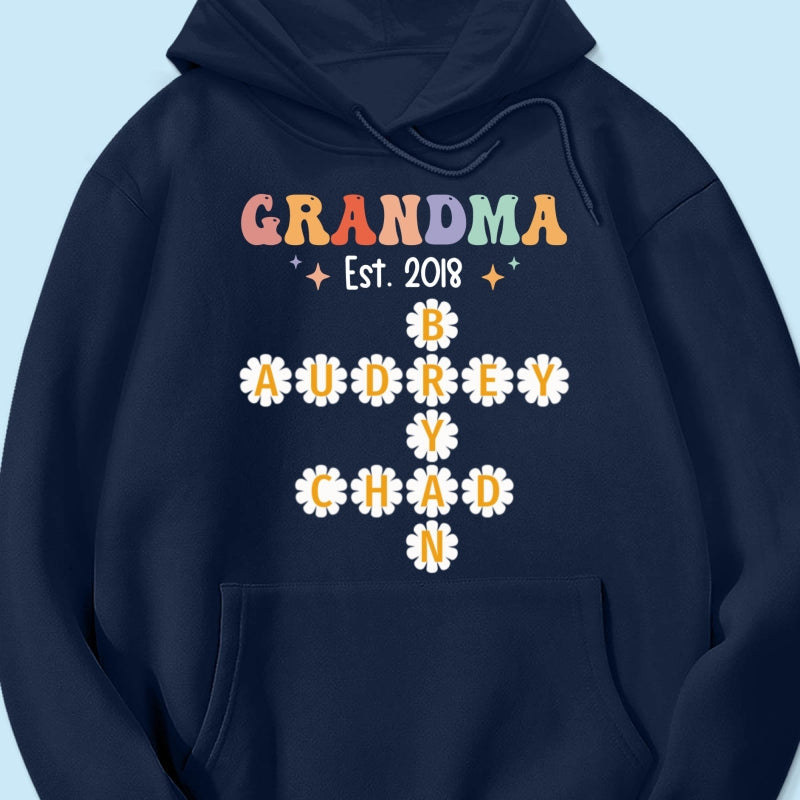Grandma Mom Daisy Flower Crossword Art Puzzle Personalized Shirt