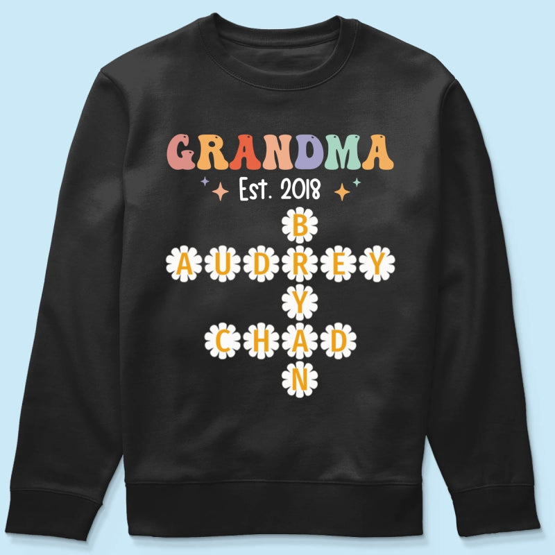 Grandma Mom Daisy Flower Crossword Art Puzzle Personalized Shirt